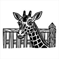 Scene with giraffe at the zoo. Black and White vector