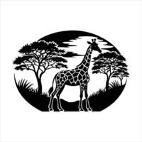Silhouette Giraffe and Forest Scene. vector