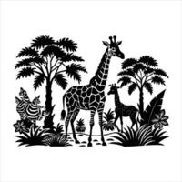 Forest at daytime scene with different wild animals vector
