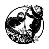 Mink characters and its silhouette on white background vector
