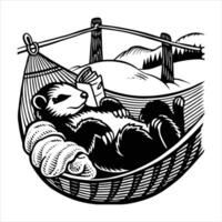 SLEEPING BROWN FERRET IN A GREEN HAMMOCK vector