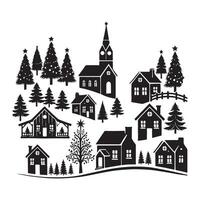 Silhouette Illustration of a Festive Winter Village vector