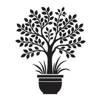 Silhouette Illustration of a Potted Tree with Lush Foliage vector
