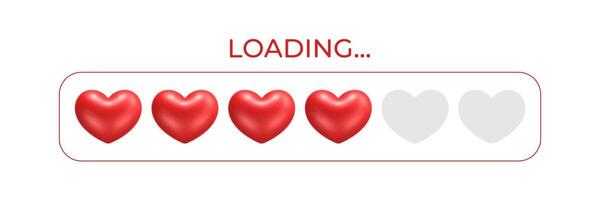 Loading bar with 3d hearts. design for Valentine day vector