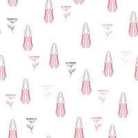 Seamless pattern with ballet pointe shoes and additional elements, imitation of a sketch, watercolors. vector