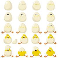 Set of Easter eggs and chicks funny egg in doodle style withcracks and peeking chicks for holiday design vector
