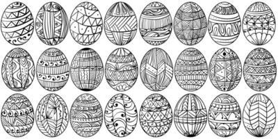 Set of Easter eggs with fantasy patterns, coloring page with swirls and lines vector