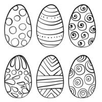 Set of outline Easter eggs, coloring page with simple hand drawn doodle patterns vector