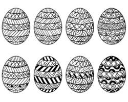 Outline set of Easter eggs with fantasy geometric patterns, coloring page for holiday activity vector