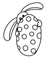 Outline rabbit behind easter egg, coloring page for holiday activity or design vector