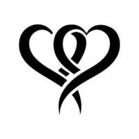 Simple Silhouette of Two Hearts Crossing vector