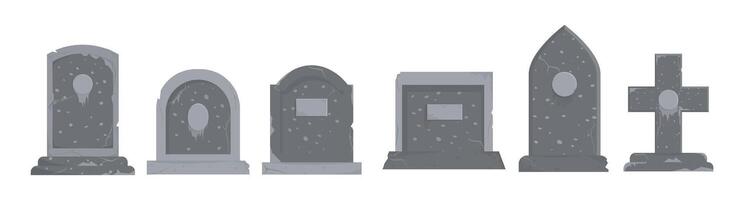 Tombstones and monuments set. Geometric grave memorials vector
