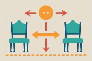 Visuals showing recommended distances represented by creative graphics such as two chairs arrows or silhouettes clipart vector