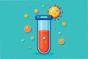 Lab test tube animation, with liquid bubbling and hmpv and covid virus particles floating out, clean style hmpv and covid virus Clipart vector
