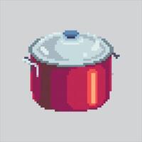 Pixel art illustration Kitchen Pan. Pixelated Chef Pot. Kitchen Chef Pan or Pot Icon pixelated for the pixel game and icon for website and game. old school retro. vector