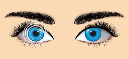 Laser eye surgery and glaucoma concept, close-up of eye with grid vector