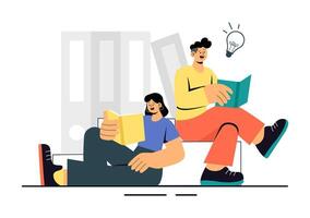 Flat Cartoon Illustration of a Group Reading Session Promoting Knowledge and Education vector