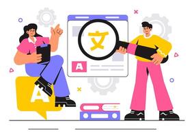 Multilanguage Translation Service Illustration with a Global Communication Concept in a Flat Style vector