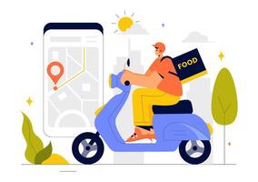 Illustration of a Mobile App for Food Delivery with Fast and Reliable Service in Flat Style vector