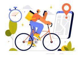 Food Delivery Illustration Showing Mobile App Orders and Fast Delivery Services in Flat Style vector