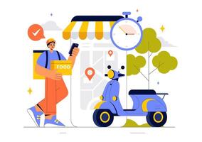 Online Food Ordering and Delivery Illustration with a Modern Flat Background Design vector