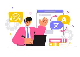 Language Translator Service Concept with Multilanguage Support for Global Users in a Flat Background vector