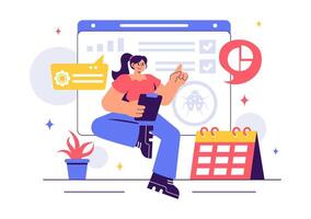Flat Background Design of Debugging and Software Development Workflow vector