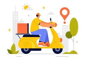 Food Ordering and Delivery Illustration with Mobile App Features in a Flat Style Background vector