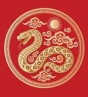 Wooden Snake in Circle Chinese Border vector
