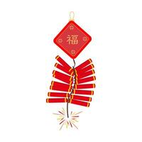 chinese new year firecracker decoration with red and gold paper Fu Character vector