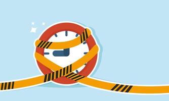 A wall clock sealed with a warning line, illustration of time running out to complete business tasks vector