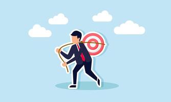 A businessman carrying a target board on his back, tied with a rope, illustration of responsibility in achieving business targets vector