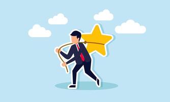 A businessman carrying a trophy on his back, tied with a star, illustration of responsibility in maintaining business quality vector