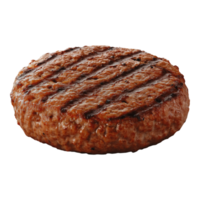 Grilled smoky angus beef burger patty isolated with grill marks on transparent background in format png