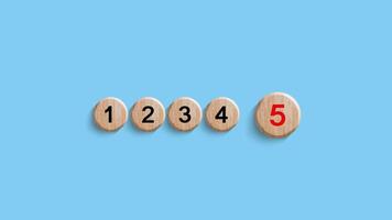 Number 1, 2, 3, 4, 5 of wooden cubes. Ranking, business strategy, leader market, competitive advantage, benchmarking concept. Winner photo