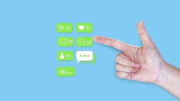 People using social media and digital online marketing concepts with icons such as notifications, messages, comments screen photo