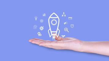 Are you ready business concept, Startup business support, motivation and get ready, rocket launching and flying sky for growing business, fast business success, idea generation photo