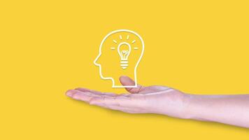 Creative thinking and learning concept, Thinking skills idea with lightbulb icon, critical, creative, systematic thinking skill. Upskilling photo
