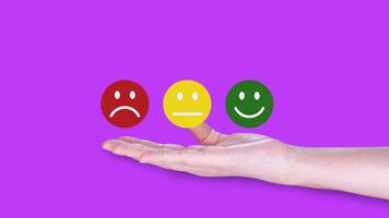 Review, Rating Satisfaction concepts, Customer Service and Satisfaction Business People Touching Virtual Screen with Happy Smiley Face Icon photo