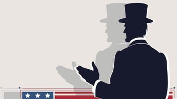 Minimalist lower third for Presidents' Day featuring Abraham Lincoln's iconic silhouette, with soft patriotic patterns. Ideal for videos, presentations, and historical or patriotic content. vector