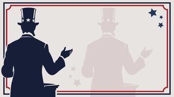 Presidents' Day lower third layout with Abraham Lincoln's silhouette. Iconic hat, soft patriotic stars, and stripes create an elegant, text-free design for videos and creative projects. vector