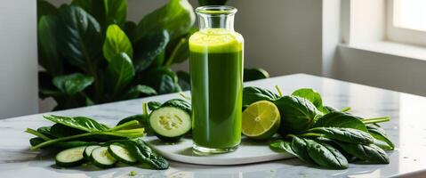 Vibrant Green Smoothie with Fresh Spinach and Cucumber photo