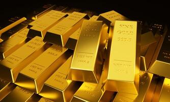 Gold Bar, Gold Bullion background. Precious metal is in high demand in industrial and investment sectors. Concept of gold value growth rate photo