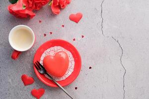heart cake and espresso in small cup for valentines day , copy space photo