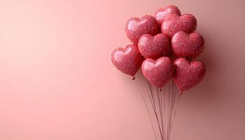 set of pink and red heart shaped balloons with confetti scattered on a blank background ideal for use in Valentines Day promotions creating a joyful and love filled mood photo