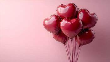 Heart shaped balloons with confetti scattered on a light pink background ideal for creating a romantic and festive atmosphere for Valentines Day celebrations and love themed designs photo