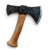 axe isolated on white background with shadow. hatchet top view with sturdy handle and a metal head. ax photo