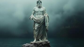 mármol estatua representando el romano Dios Júpiter presentando intrincado tallas y un dominante presencia Perfecto para destacando el conexión Entre romano y griego mitología foto