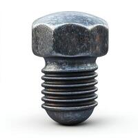 old bolt with a rustic finish isolated on a clean white background with a shadow emphasizing its rugged look perfect for construction and mechanics related visuals photo