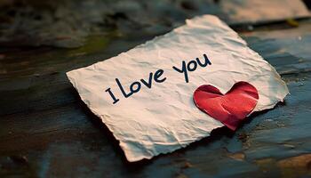 handwritten I love you on a crumpled piece of paper, adding a heartfelt and raw touch for Valentine's Day photo